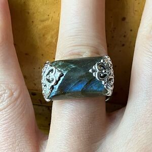 Natural Labradorite Sterling Silver Ring Size 7